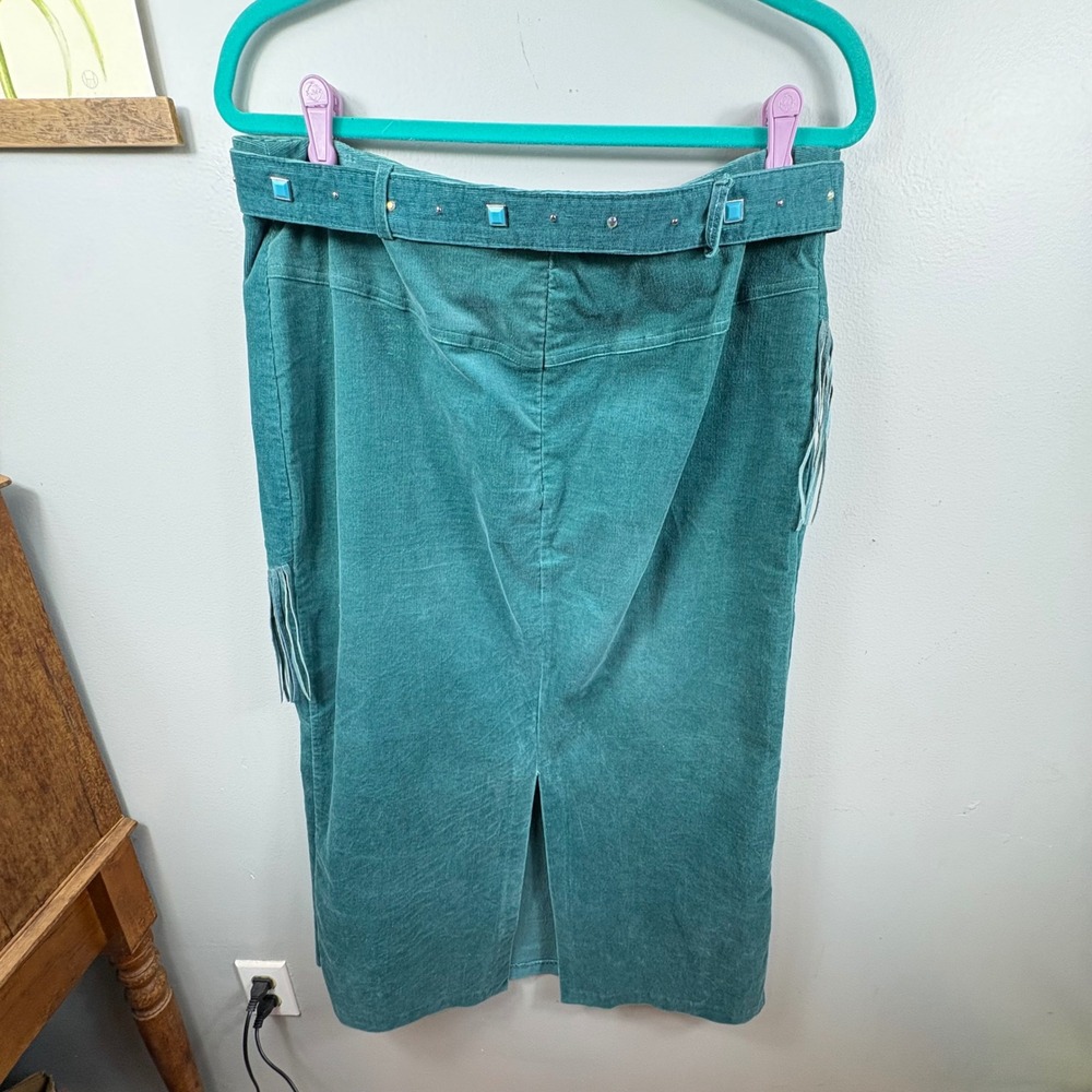 Vintage Teal Corduroy Western Fringe Skirt Set Embroidered Cowgirl 8/12 - Picture 14 of 16